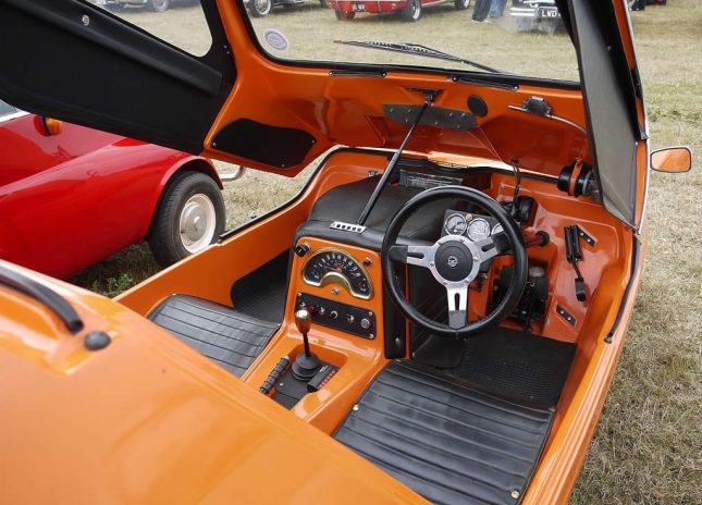 Bond Bug (interior), with the original bright orange tangerine colour on exterior