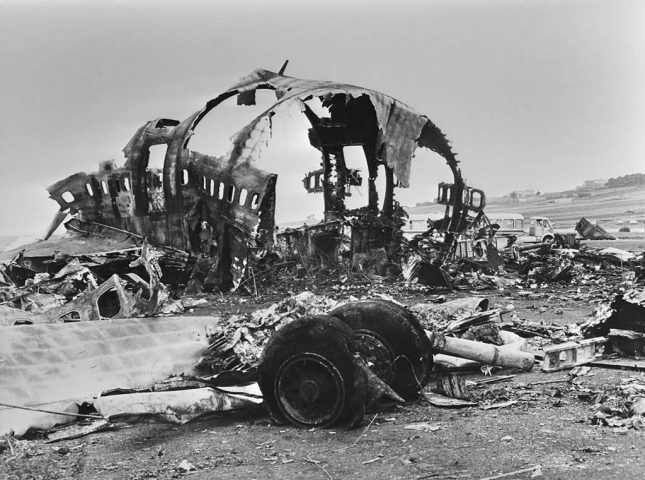 Wreckage on the runway of Los Rodeos after the Tenerife airport disaster of March 27, 1977